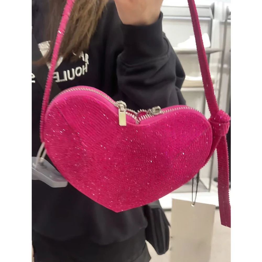 Rhinestone Heart Shaped Shoulder Bag Luxury Designer Diamonds Handbags Crystal Evening Clutch Ladies Crossbody Bags for Women