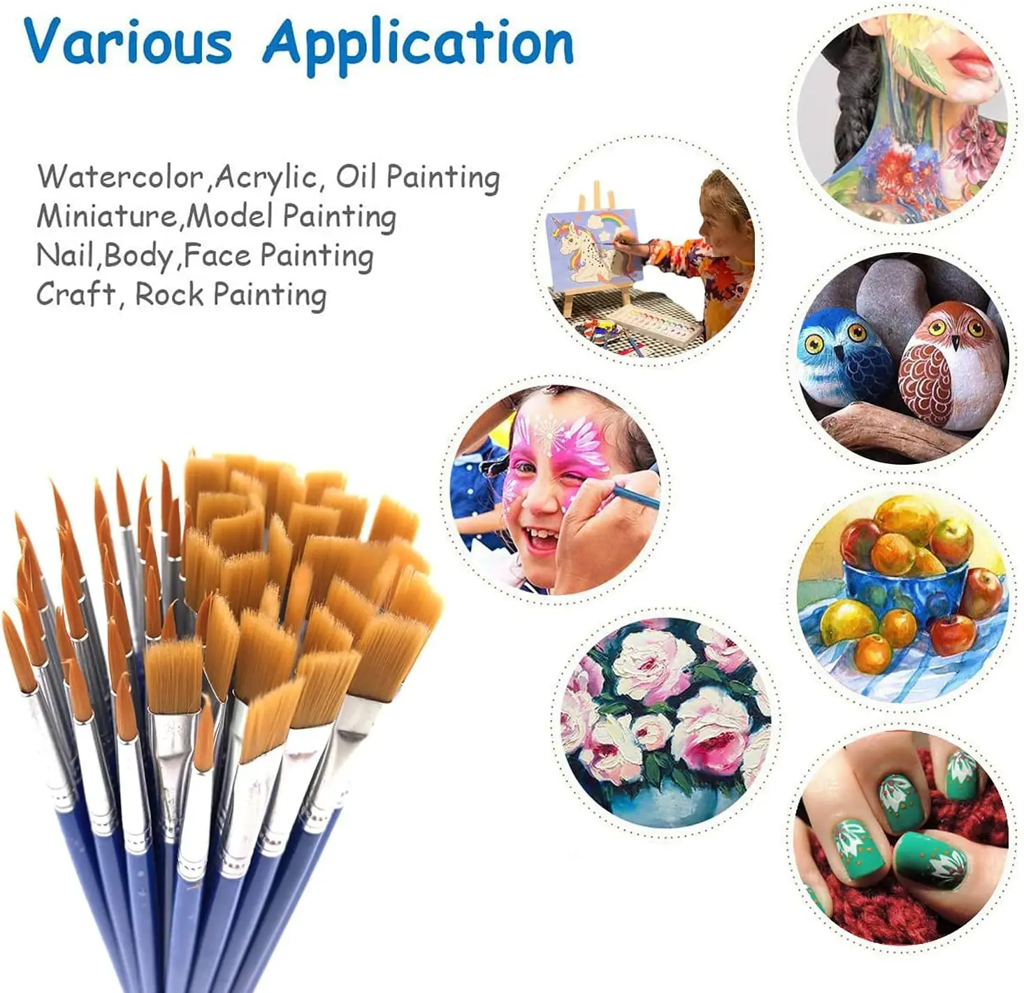 10 Pcs Paint Brush Set for Acrylic Painting, Watercolor, Miniature Detailing, Rock Painting Round Pointed Paintbrushes Supplies