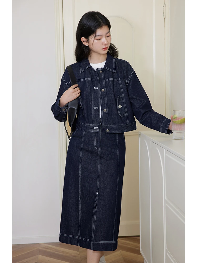 ZIQIAO High-street Style Retro Denim Short Jacket and Skirt Suit for Women Spring 2024 Chic Design Two-piece Set Female24ZQ91010 tie dye jeans high waist vintage straight baggy pants chic design streetwear hip hop summer denim wide leg trouser 2022 new