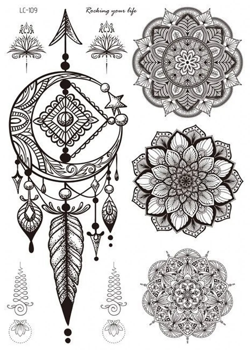 Black Mandala Flower Temporary Tattoo Stickers Chest Arm Waist Body Art Sexy Fake Tatoo Women Girls Waterproof Transfer Tattoo tattoo sticker temporary tattoos