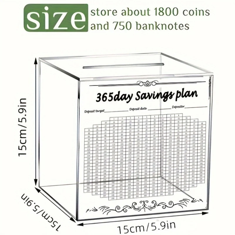 Y1UB Acrylic Money Saving Banks 365 Day Challenge Coin Jar for Personally Finance 6