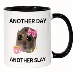 Vibrant Seven - Color 'Another Day' Sad Hamster Meme Ceramic Coffee Mug - Perfect Gift - 301 - 400ml (Black)