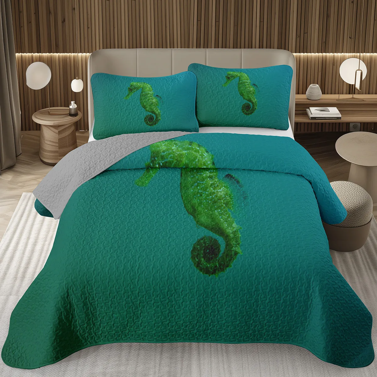 Seahorse Bedspread 퀸 사이즈 3D 해마 인쇄 침구 세트 바다 동물 퀼트 침대보 해양 지중해 스타일 침대 커버
