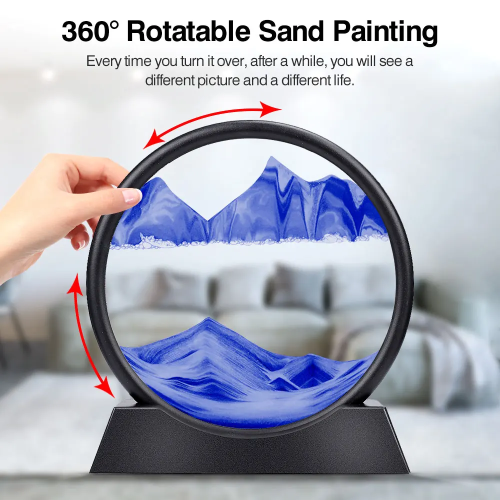 painted figurines 7/12inch Moving Sand Art Picture Round Glass 3D Hourglass Deep Sea Sandscape In Motion Flowing Sand Frame,For Home Decoration mini polar bear figurines