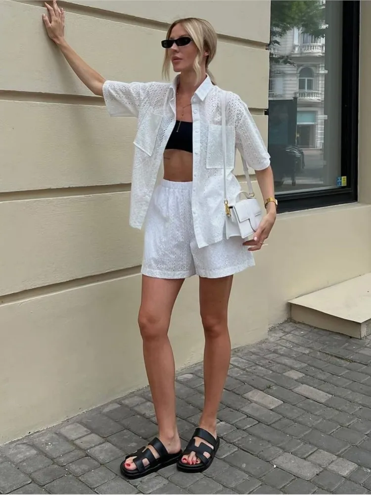 Summer White Shirt And Shorts Outfit Fashion Trendy Summer Shorts