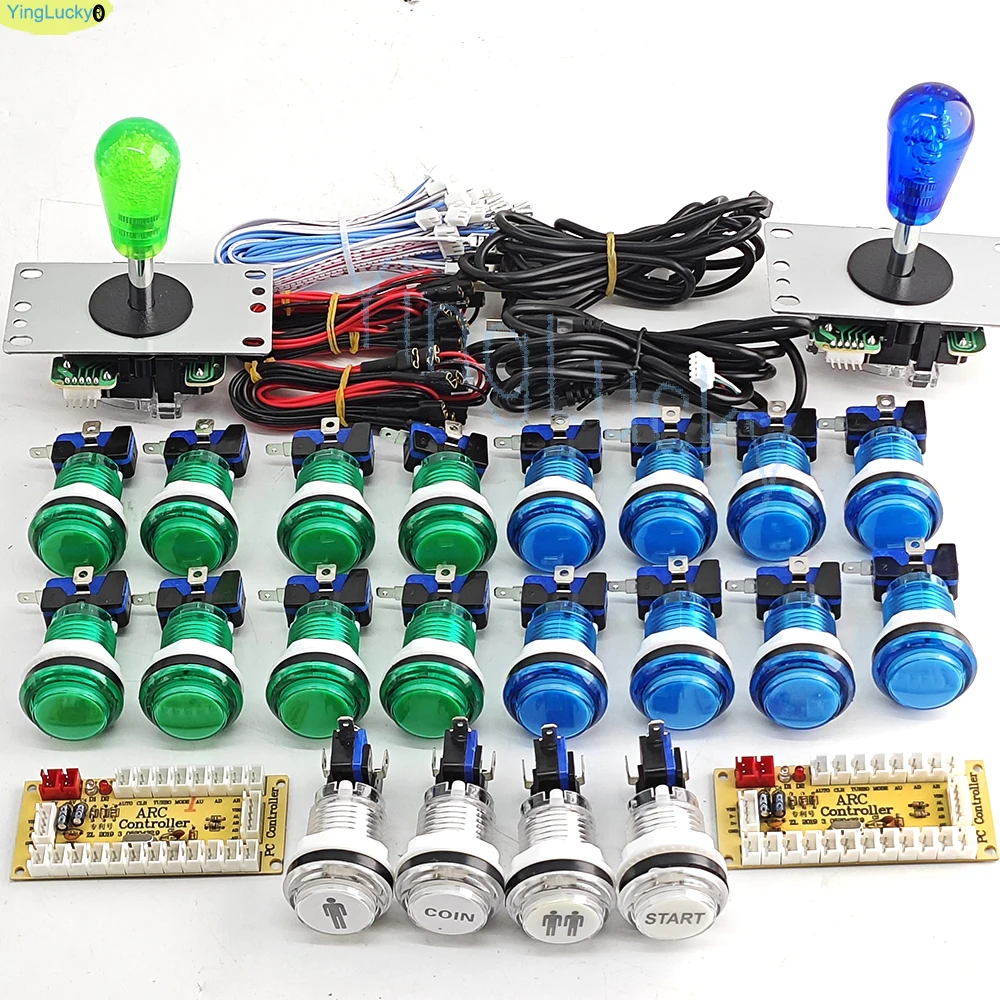 Dual Player DIY Arcade Game Kit with LED Push Buttons and American-Style Joystick