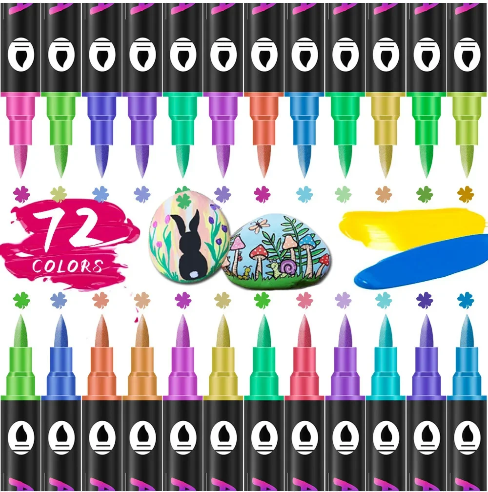 24/48/72 Colors Acrylic Paint Markers Dual Tip Pens With Dot Tip and Brush for Rock Painting Wood Ceramic Fabric Canvas DIY Marker Pens Pen Marker Paint Marker Pen Markers Pen Marker Pen Acrylic Paint Markers Art Marker Pens Art Markers Colored Pens Paint Marker Pens