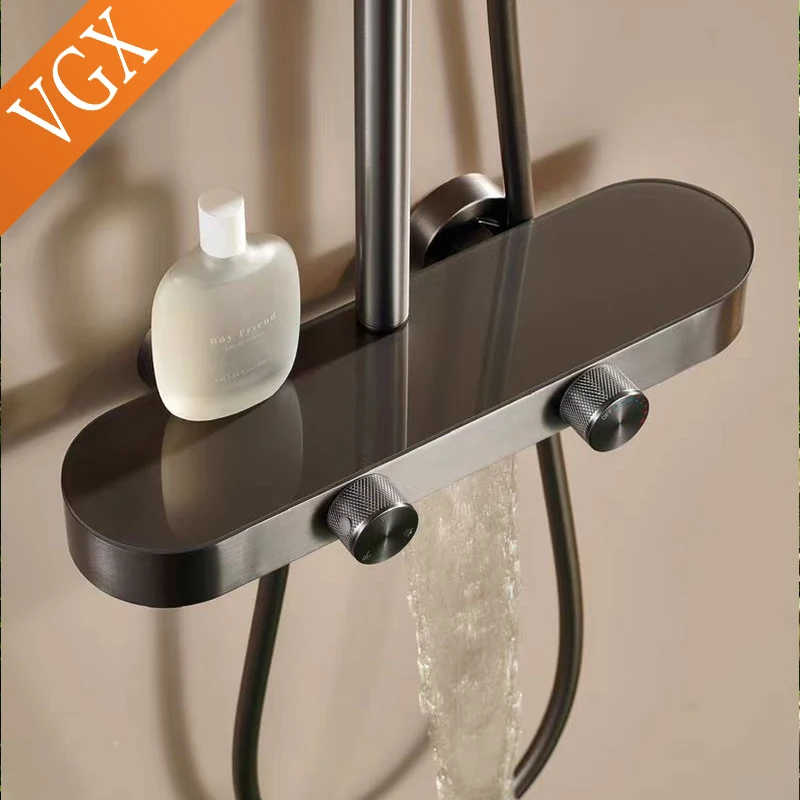 VGX Shower System Set Bathroom Shower Faucet Set 3-way Rainfall Shower Set Shower Mixer Crane with Hand Shower Set Grey White 5