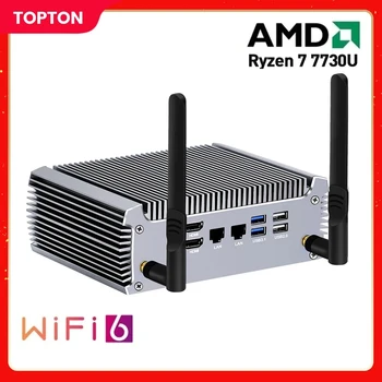 Topton Fanless AMD Mini PC Ryzen 7 7730U 5800U PC Gaming Computer Windows 11 Dual LAN Firewall Router 2 * HDMI2.0 NVMe DDR4 WiFi6 1