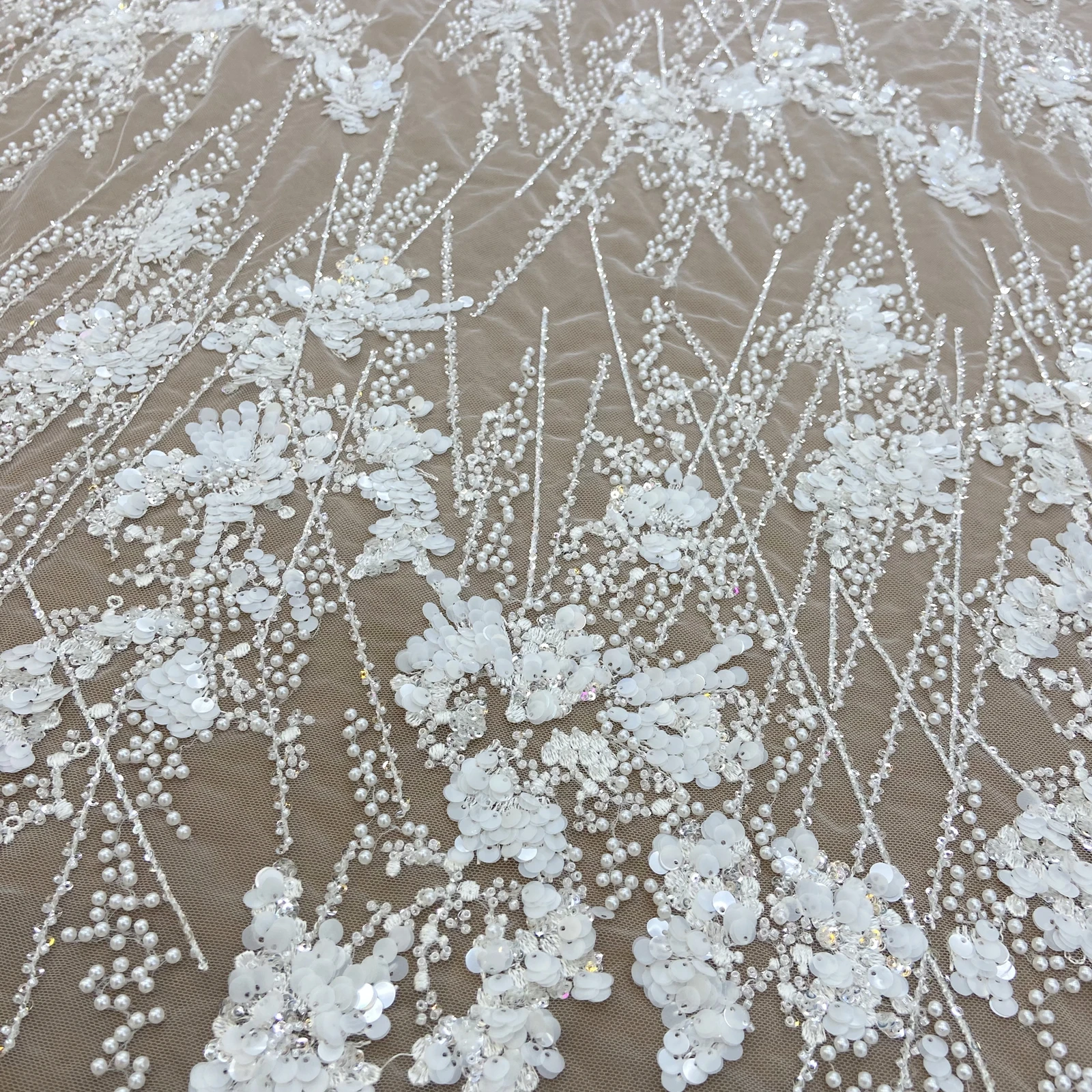 

Нежные белые блестки вышивка бисером Свадебные платья Вечернее кружево ткань модное платье ткань