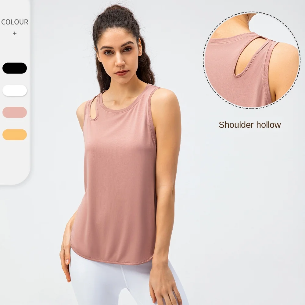 High Neckline With Cool Slits Ribbed Peak Running Tank Curved Hem Loose  Comfortable Yoga shirt Gym Top Women Fitness Clothing - AliExpress