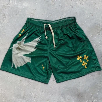Y2K Gym Shorts for Men Women Angel Cross 3D Print Casual Sports Shorts Mesh Quick Dry Breathable Basketball Shorts Summer Unisex 1