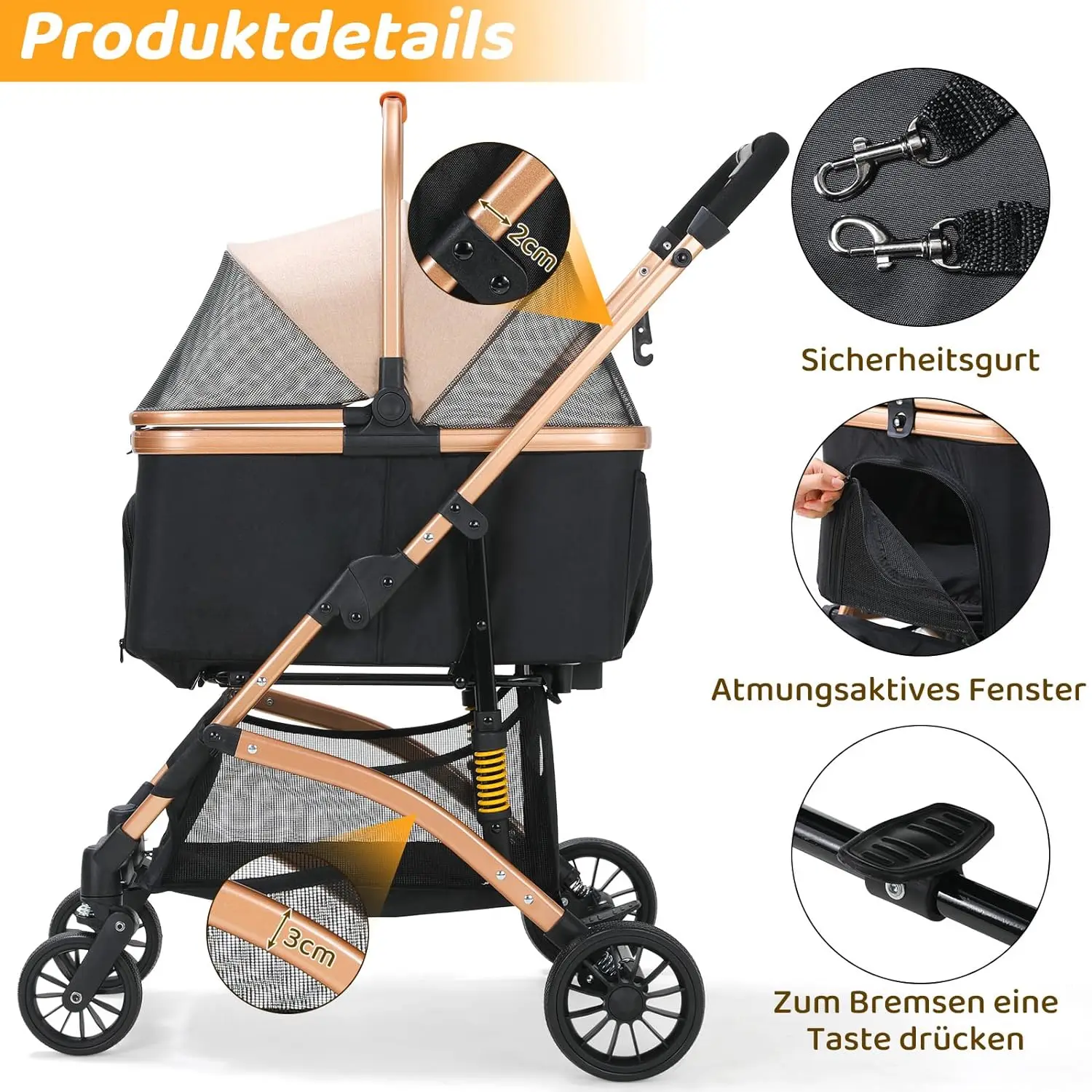 Poussette pliable pour chien, chariot de voyage pour chiot, porte-Buggy, chariot pour chien, sac de Transport pour chats, avec 4 roues 360 ° , Jusqu'à 20 kg 1 Poussette pliable pour chien, chariot de voyage pour chiot, porte-Buggy, chariot pour chien, sac de Transport pour chats, avec 4 roues 360 ° , Jusqu'à 20 kg 1