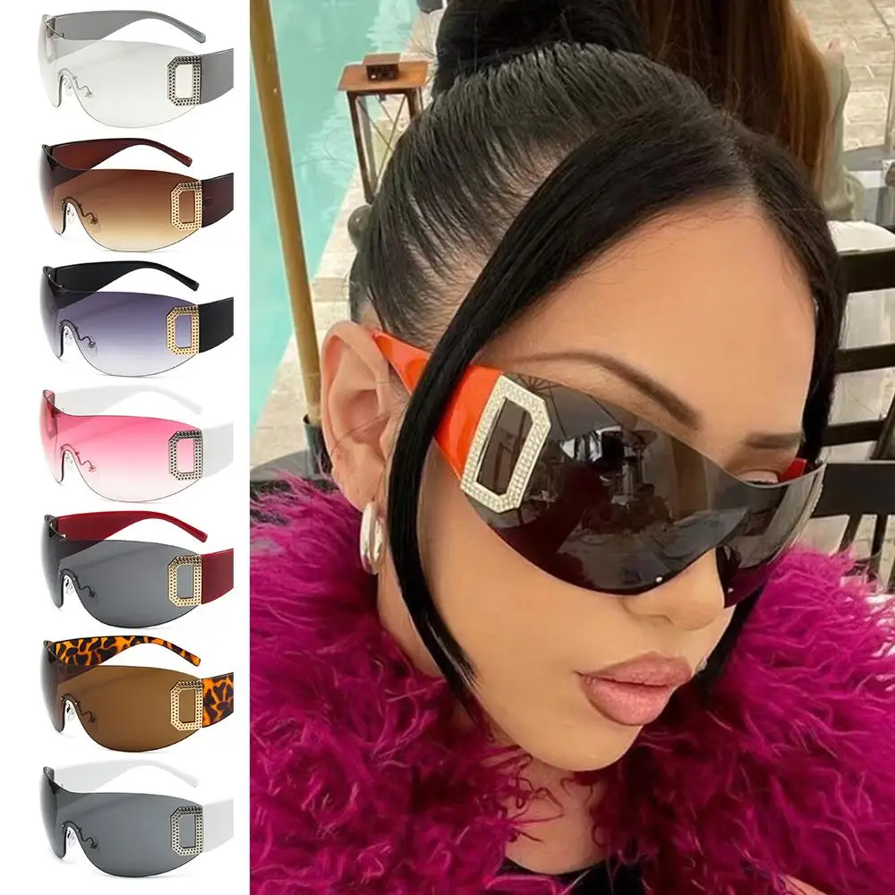 

Retro Trendy Women Men Frameless Eyewear Oversized Cyber Shades Wrap Around Rimless Y2K Sunglasses Rectangle Sun Glasses