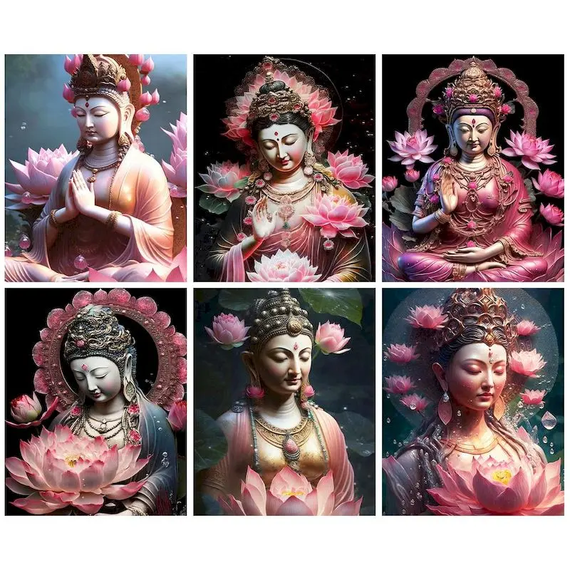 

Классическая картина по номерам CHENISTORY, декоративные картины в виде лотоса, цифры Будды, картина, искусство, цифровой портрет