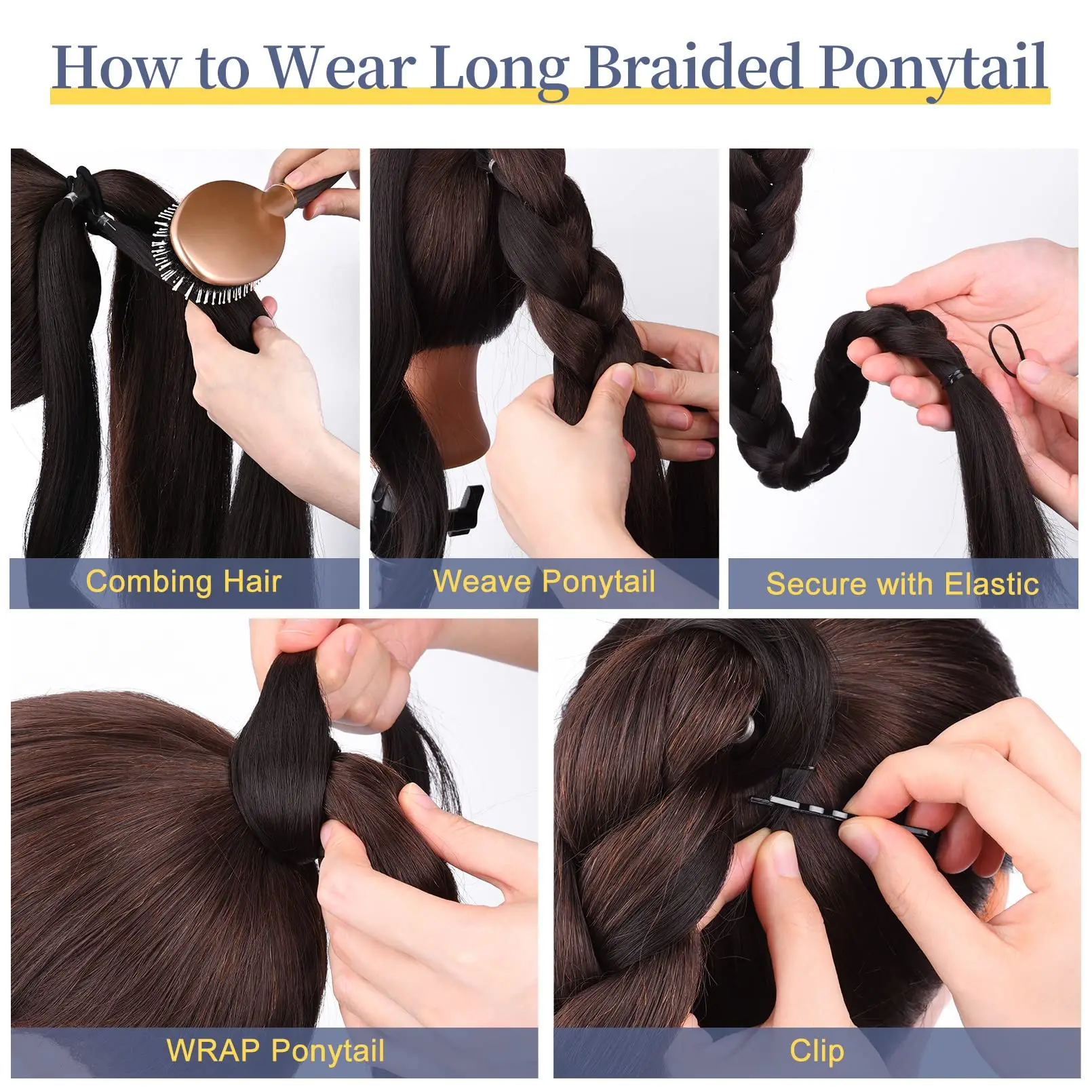 OLACARE Synthetic DIY Ponytail Extensions Boxing Braids Ponytail Hair Rope For Women High Temperature Fiber Black Brown Ponytail