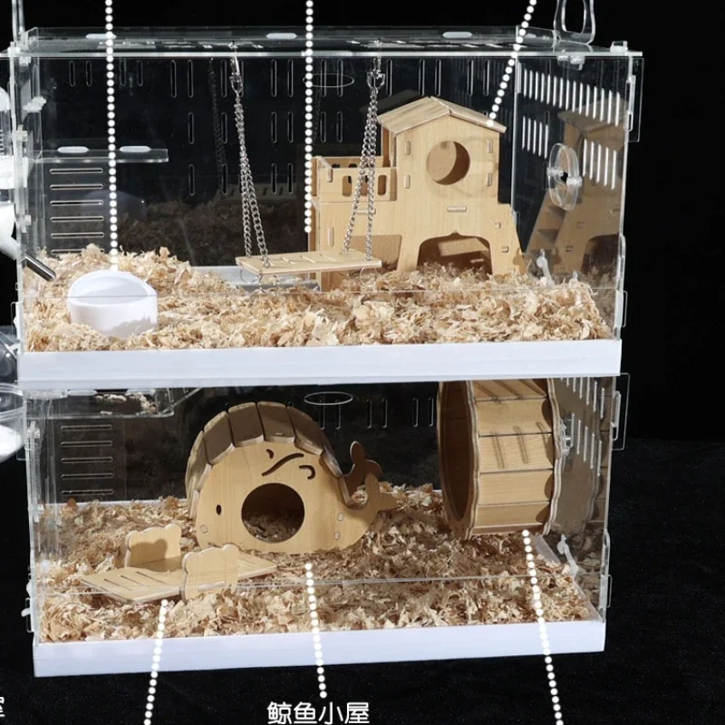 

Hamster Cage Special Gold Silk Bear Baby Nest Acrylic Double Luxury Oversized Villa Supplies