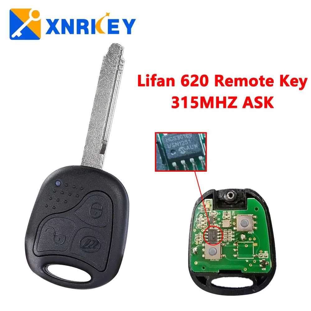 XNRKEY 2 Button Remote Car Key 315Mhz ASK for Lifan 620 2008-2015 with Uncut Key Blade and Red Switches on Electronic Board