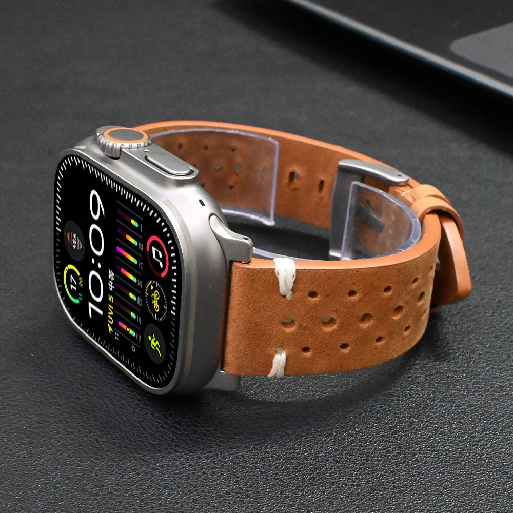 Premium Genuine Leather Watch Band - Elegant Titanium Strap