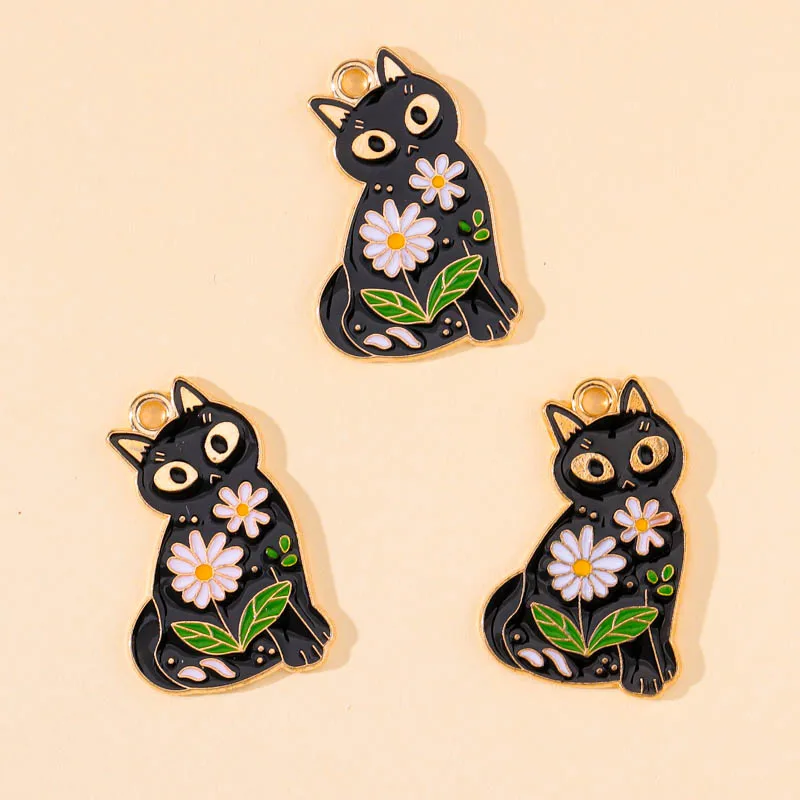 12Pcs Emaille Tier Charms Daisy Blume Schwarz Und Weiß Katze Anhänger DIY Schmuck Machen für Halskette Ohrring Zubehör Liefert – Detail 7