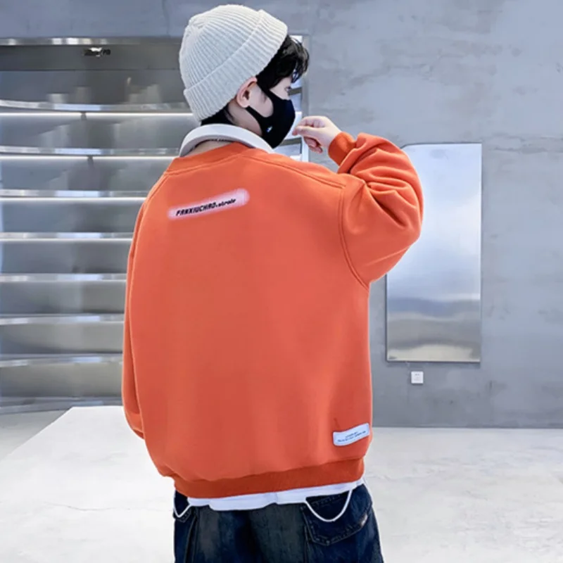 

Boys Hoodies Sweatshirts Cotton Tops Outwear 2024 Orange Spring Autumn Kids High Quality Children's Clothing