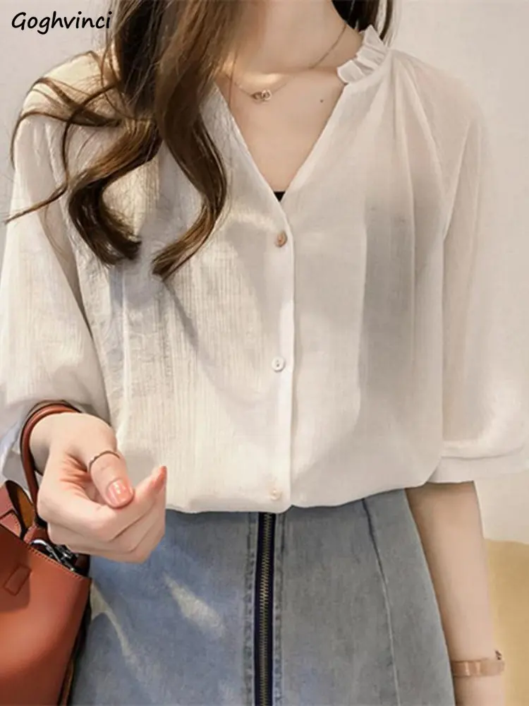 

Shirts Women Streetwear Leisure Tender Attractive Loose Fashion Ulzzang Comfortable Simple All-match Elegant Popular V-neck New