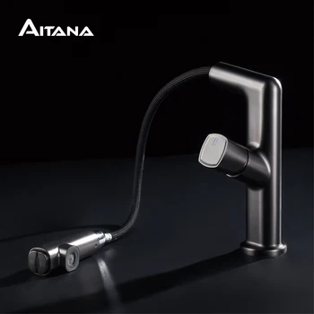 Aitana pengaduk baskom ก๊อกน้ำในห้องน้ำสีดำ LED แบบดิจิทัล, ดีไซน์เรียบง่ายด้ามจับแบบร้อนและเย็น 2