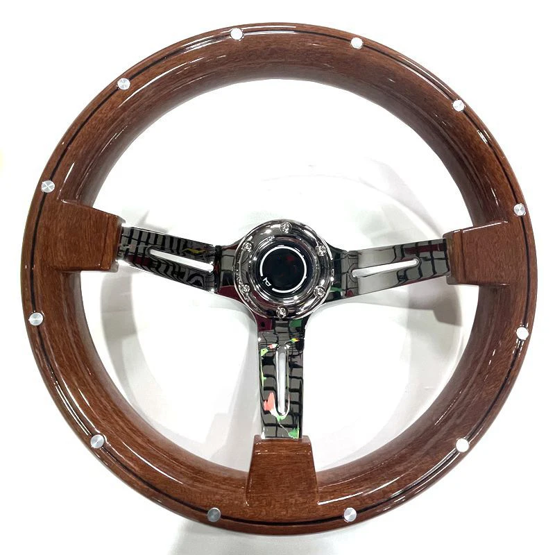 

Automotive Modification Peach Wood Steering Wheel 14 Inch Imitation Peach Wood Screws Electroplating Frame Steering Wheel ABS