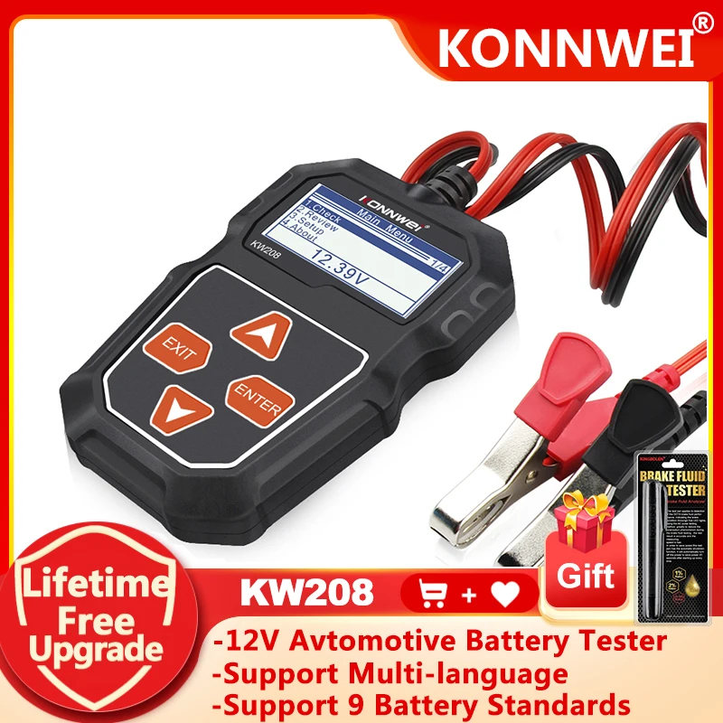 Konnwei Kw208 Battery Tester 12V Automotive Battery Charger Inspection Tools 100 A 2000Cca Cranking Charging Circut Analyzer