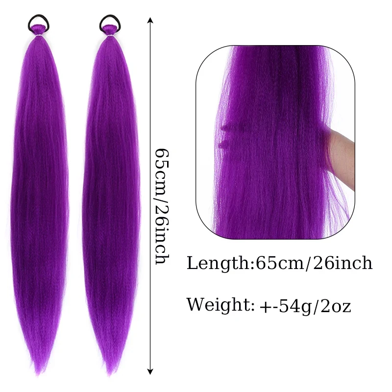 Synthetic Purple Hair Ponytail Wig Extension for Braiding Purple Hair for Kids Girls Ponytail with Hair Tie for Costume Party