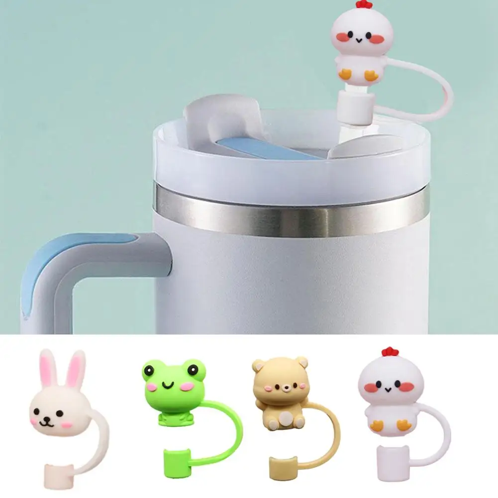 4Pcs 0.4in Diameter Cute Frog Silicone Straw Covers Cap for stanley Cup,  Dust-Proof Drinking Straw Reusable Straw Tips Lids