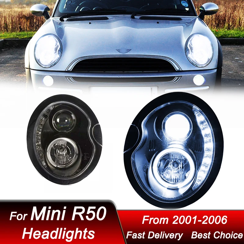 2002-2006 Mini Cooper Black LED DRL Projector Headlights