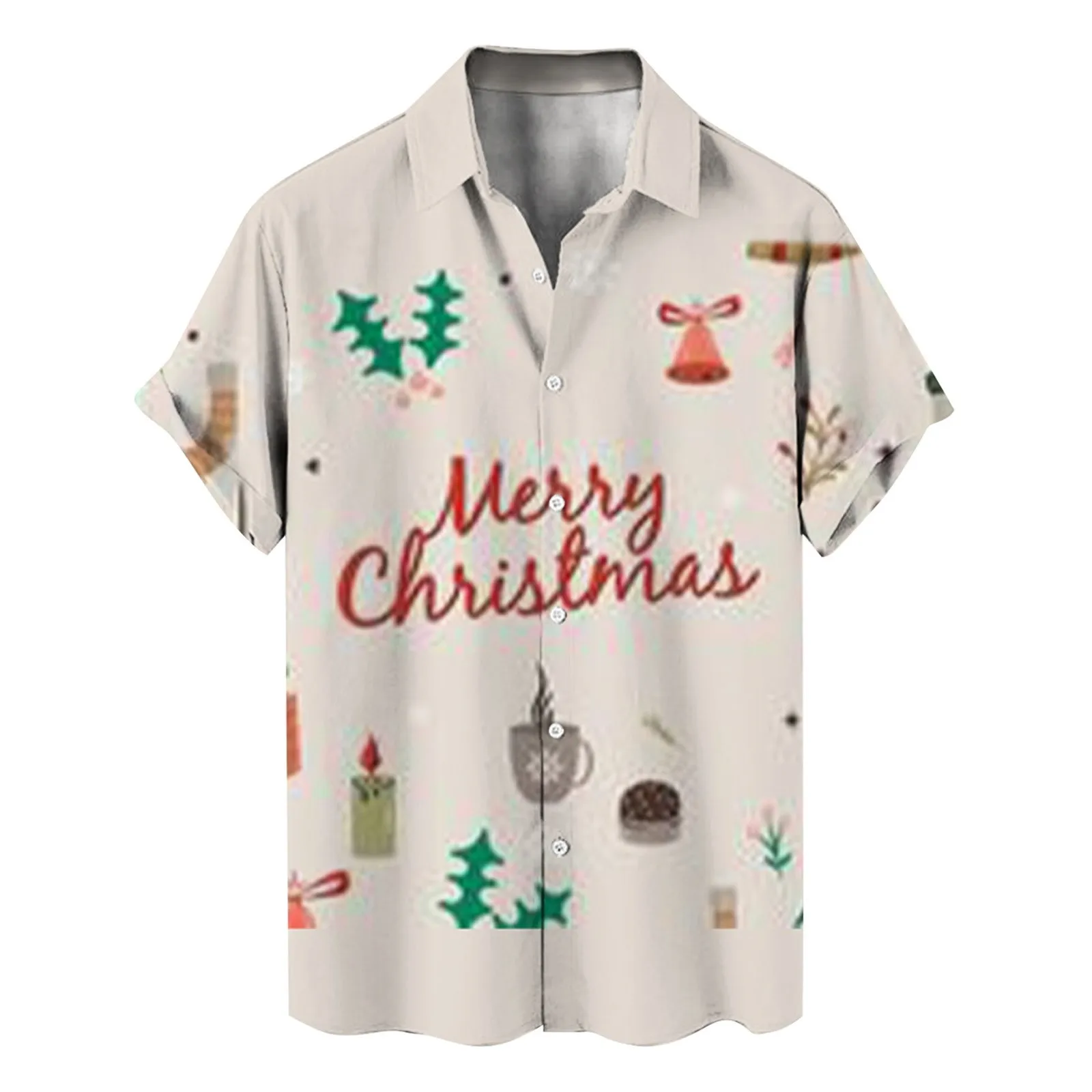 

Neck Shirt Men's Fashion Christmas Digital Print Short Sleeve Personality Lapel Loose Men's Button up Shirt Active Tees Men