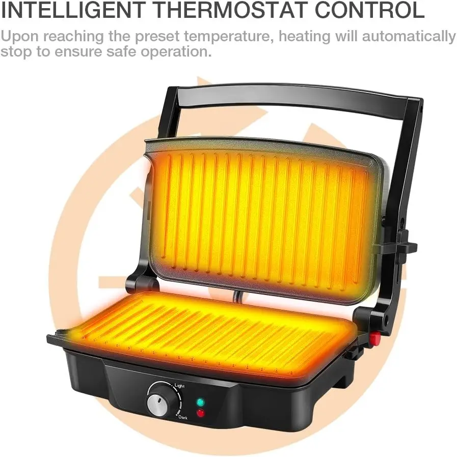 Panini Maker, iSiLER 2 Slice Panini Press Grill, Sandwich Maker Non-Stick Coated Plates, Opens 180 Degrees for Panini 4