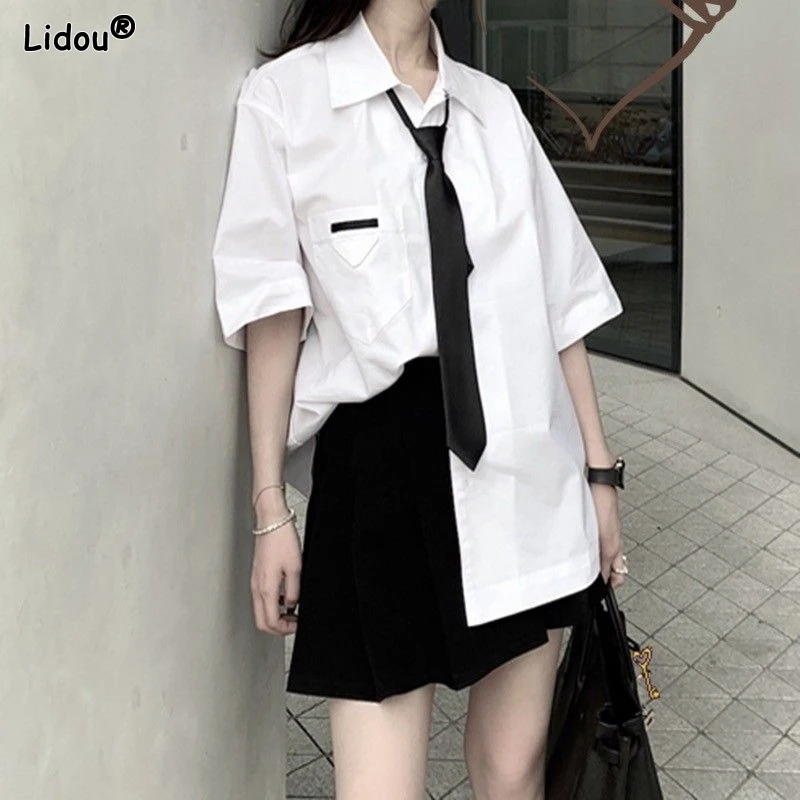 Office Lady Loose Business Casual Women's Clothing Pockets Solid Neutral Simplicity Turn-down Collar Button Intellectual Blouses