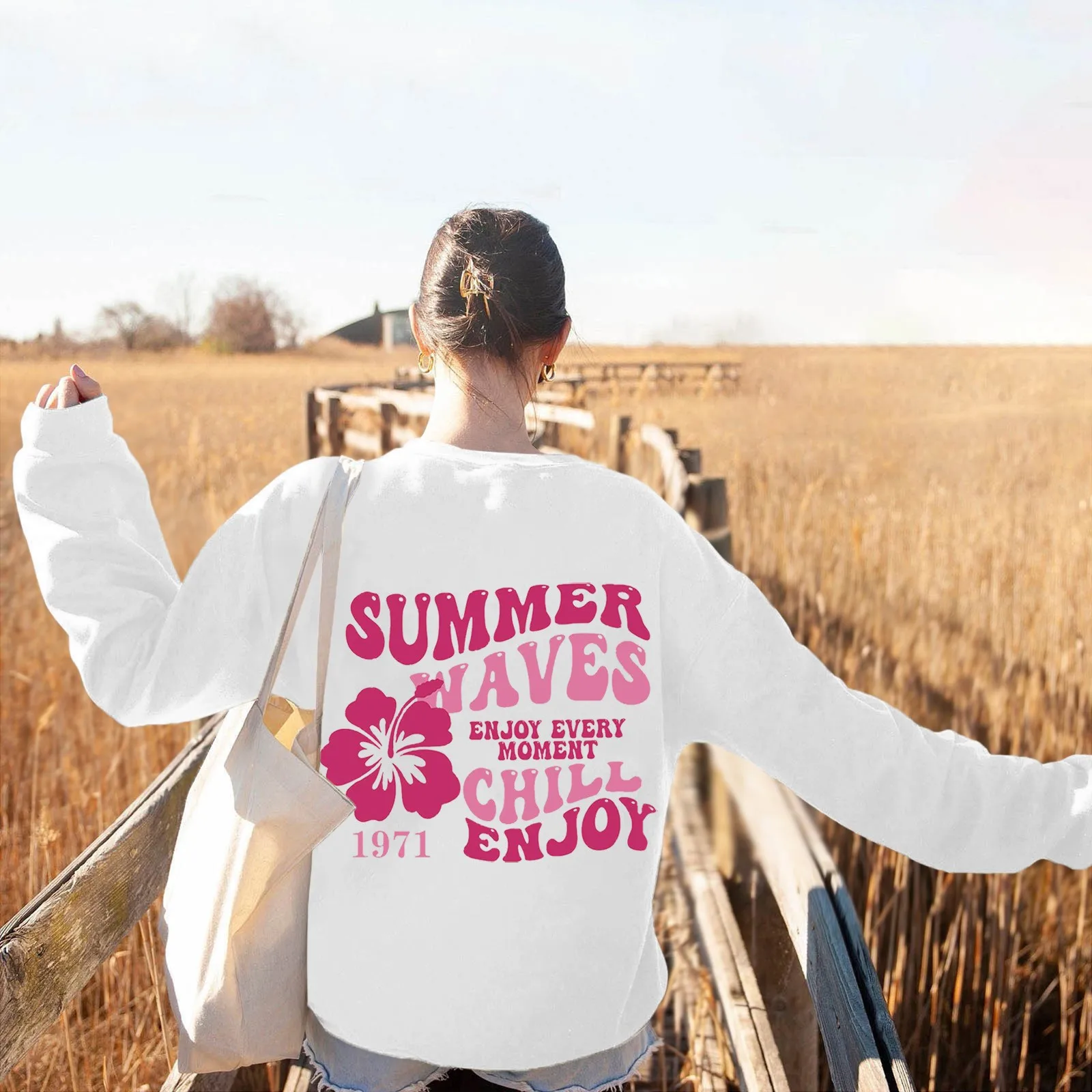 Summer Waves Enjoy Every Moment Chill Enjoy Printed Long Sleeve Plus Size Hoodie Women Sweatshirt Harajuku Girl Casual Streetwea