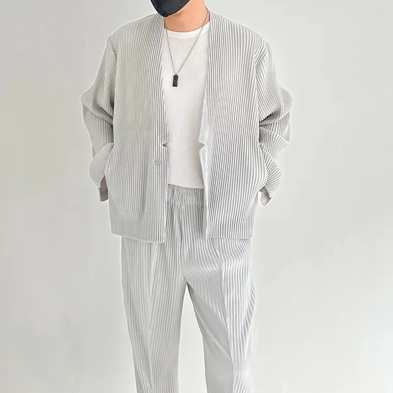 Miyake Pleated Men Blazer Casual Coats Luxury Jacket Suit 2023 Spring New V-Neck One Button Designer Jackets 3