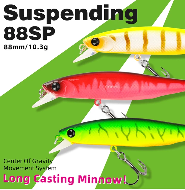 TSURINOYA 88SP Suspending Minnow Jerkbait 88mm 10.3g Bass Fishing