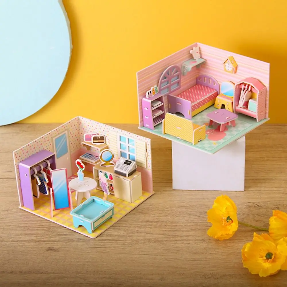 Building Model Doll House 3D Puzzle Mini DIY Kit Production Room Toys Home Bedroom Decoration With Furniture DIY Assembling Toys cutebee diy book nook kit 3d woden puzzle with touch light secret rhythm model building kit for decoration gift