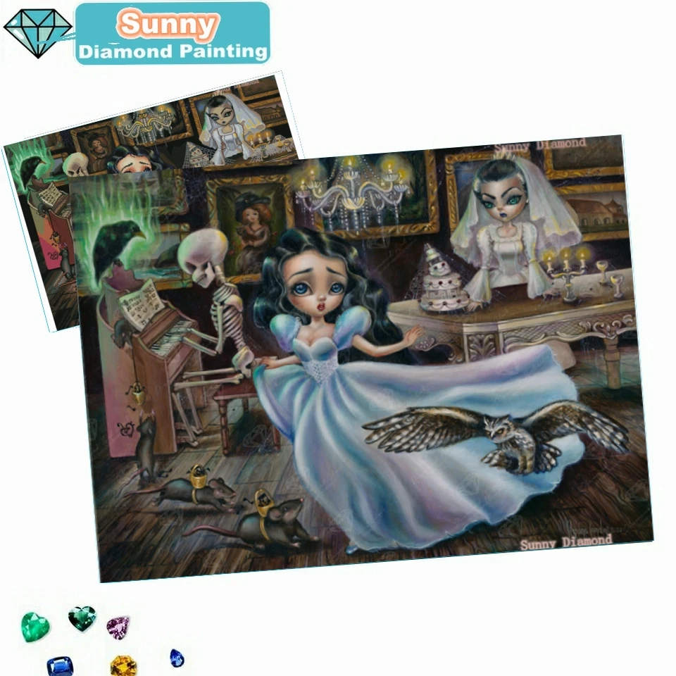 

Cartoon Miss Havisham Diamond Art Painting Goddess Princess Fairy Girl Tattoo 5D Diy Drill Cross Stitch Kits Home Decor Sticker
