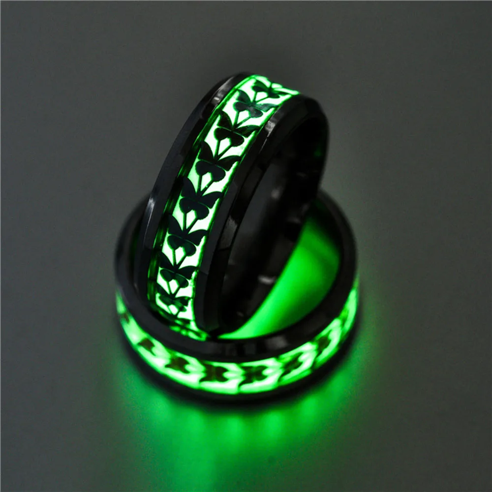 Fashion Luminous Plated Ring Dark Golden Butterfly Inlay Green Background Fashion Men Fluorescent Glowing Rings Jewelry