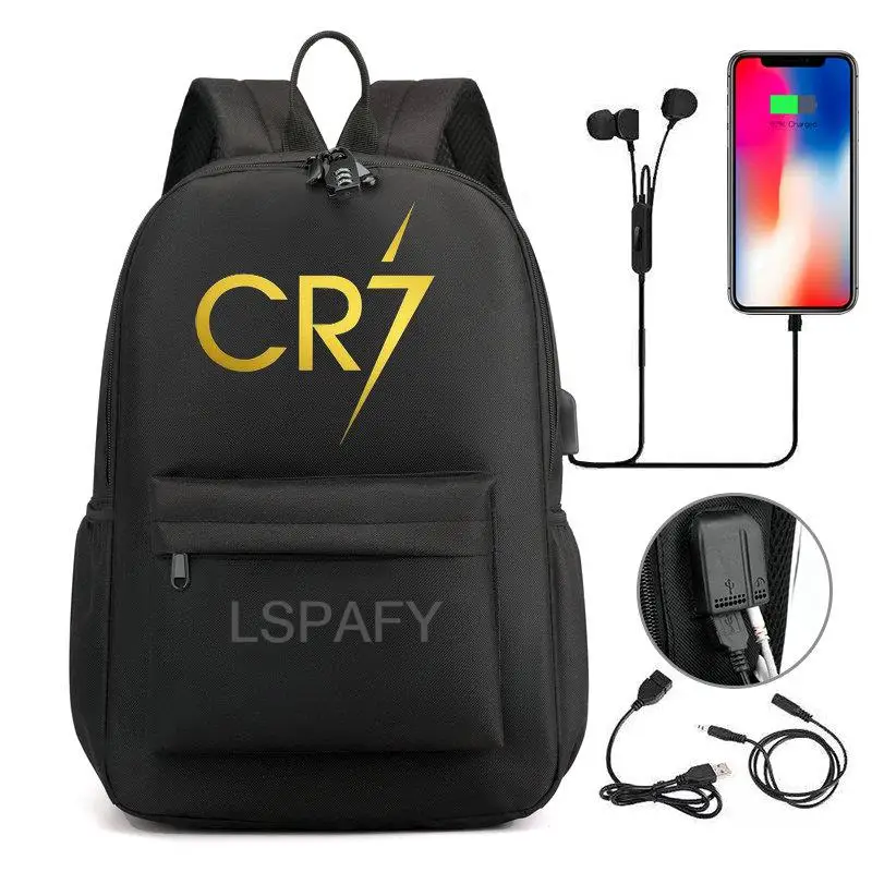 Cr7 mochila adolescentes meninas meninos porta usb lona mochila cr7 estudantes saco de livro capacidade viagem infantil