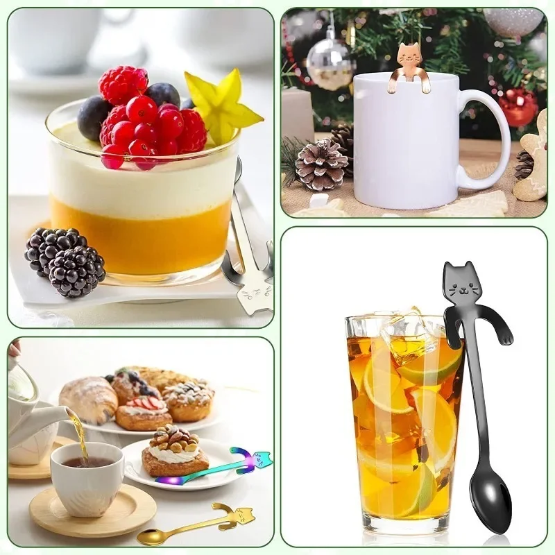 Coffee Spoons 4/1pcs Cute Cat Coffee Spoon Cartoon Stainless Steel Teaspoons Dessert Snack Scoops Ice Cream Spoons Tableware Kitchen Tools