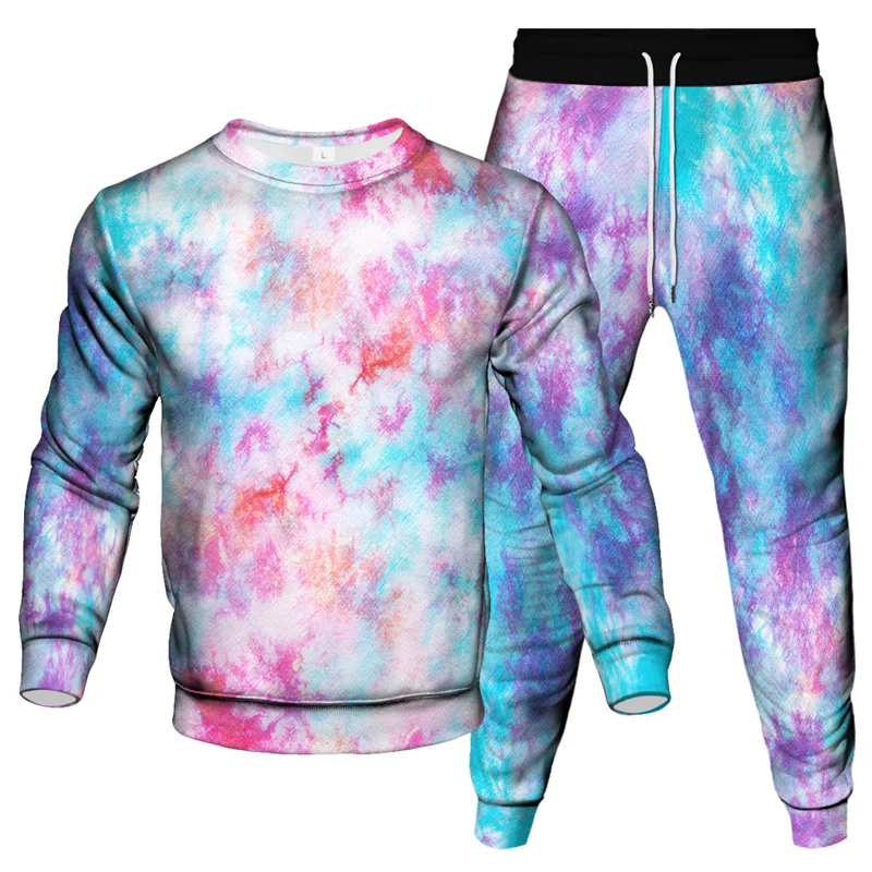 

2023 Spring Autumn Men Colorful Vortex Tie Dye Clothes Suit Jogging Pant Sweatshirt 2Pcs Set Outdoor Casual Tracksuit Size S-6XL