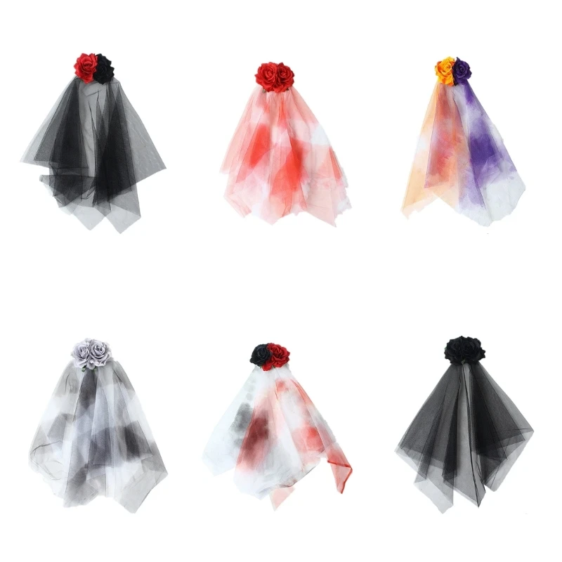 

Punk Bridal Yarn Headpieces with Flower Wedding Bridal Yarn Short Yarn Gothic Bride Supplies Halloween Costume Yarn