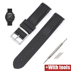Premium 20mm Curved Rubber Strap - Waterproof Sports Watch Band - 20mm (Black)