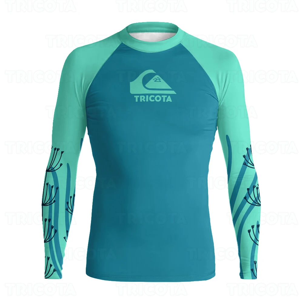 TRICOTA Men Rash Guard Long Sleeve UV Sun Protection Surf T Shirt Skin Dive Top Beach Swimwear Surfing Clothes Floatsuit UPF 50+