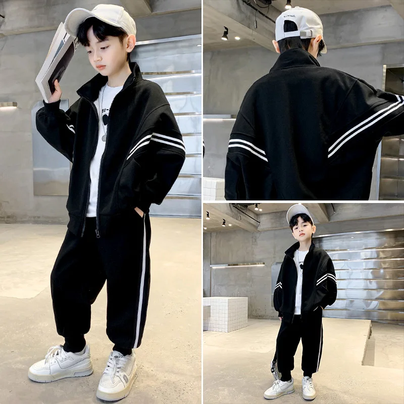 봄 가을 십대 소년 복장 어린이 새로운 패션 지퍼 코트 + 바지 2Pcs 복장 어린이 Tracksuit 4 6 8 10 12 년