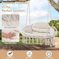 2-Person Hanging Hammock Chair, Boho Style Macrame Hammock Swing with Soft Cushions,  Indoor Outdoor Cotton Rope. 2