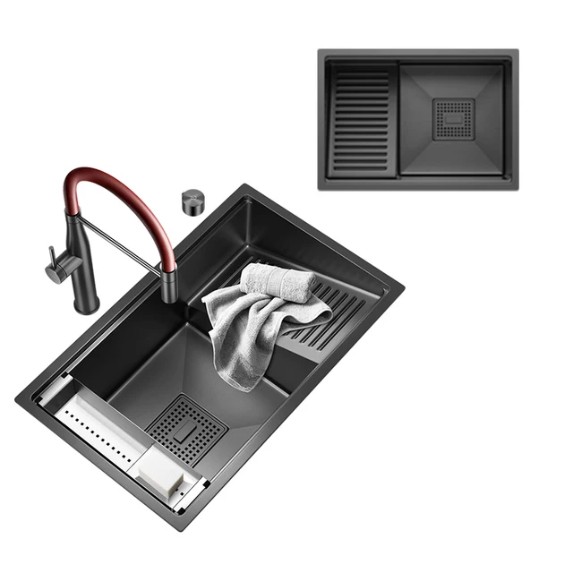 ระเบียง ASRAS พร้อมอ่างล้างหน้า อ่างล้างจานสแตนเลส 304 สีเทานาโน อ่างล้างหน้าใต้โต๊ะ อ่างล้างจานเดี่ยว 5